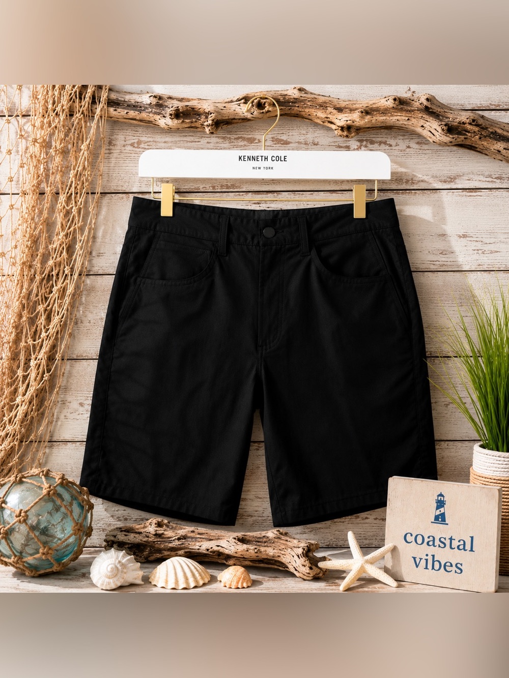 NWT Kenneth Cole Active Tech 5 Pocket Shorts Size 30 Black Slim Fit